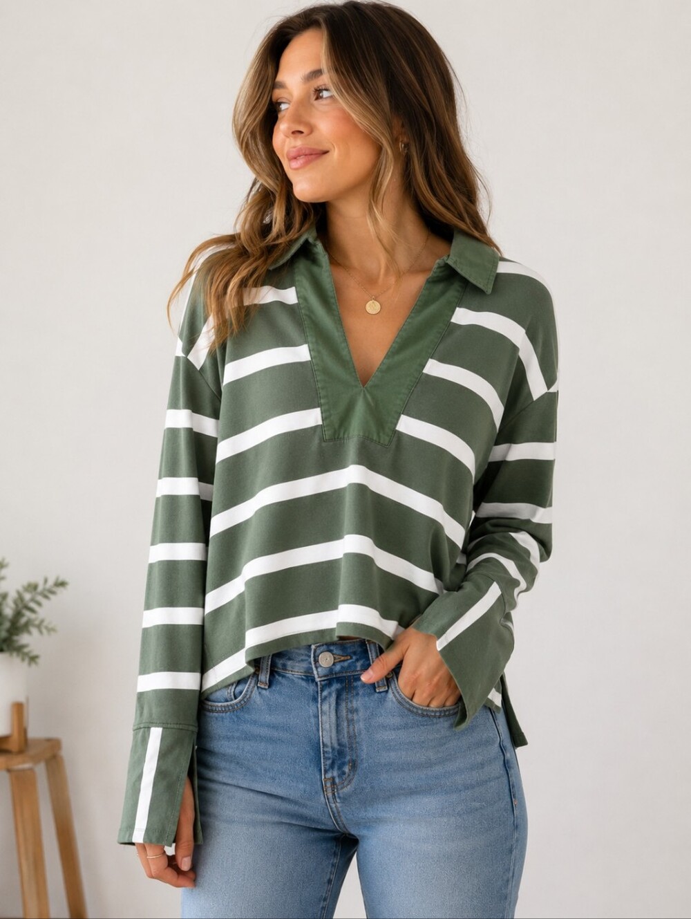 Tanya Taylor Striped Whitney Top Green White Small